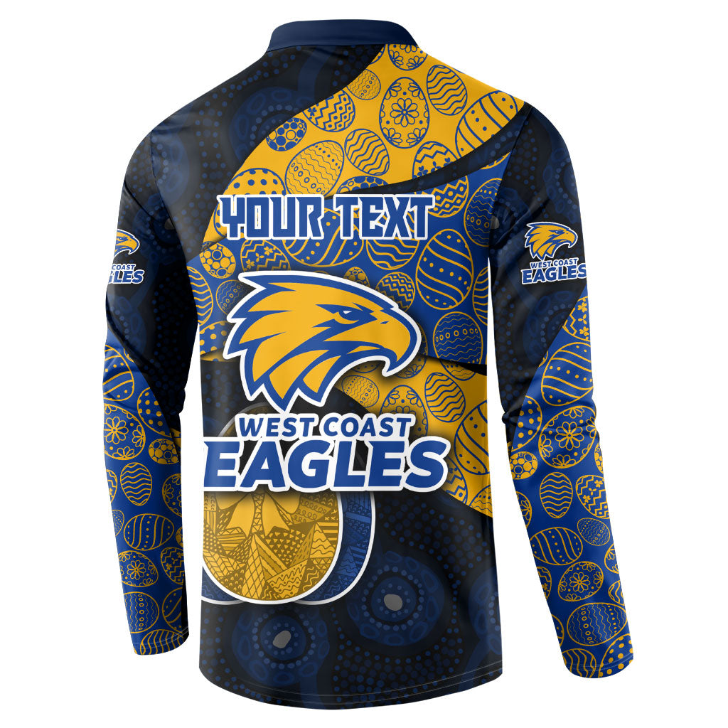 Personalized West Coast Eagles Football Button Sweatshirt Easter Egg Pattern Blue Gold Tribal Dot Art Style