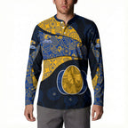Personalized West Coast Eagles Football Button Sweatshirt Easter Egg Pattern Blue Gold Tribal Dot Art Style