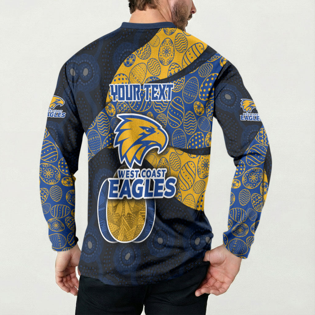 Personalized West Coast Eagles Football Button Sweatshirt Easter Egg Pattern Blue Gold Tribal Dot Art Style