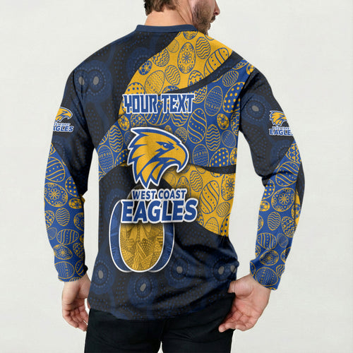 Personalized West Coast Eagles Football Button Sweatshirt Easter Egg Pattern Blue Gold Tribal Dot Art Style