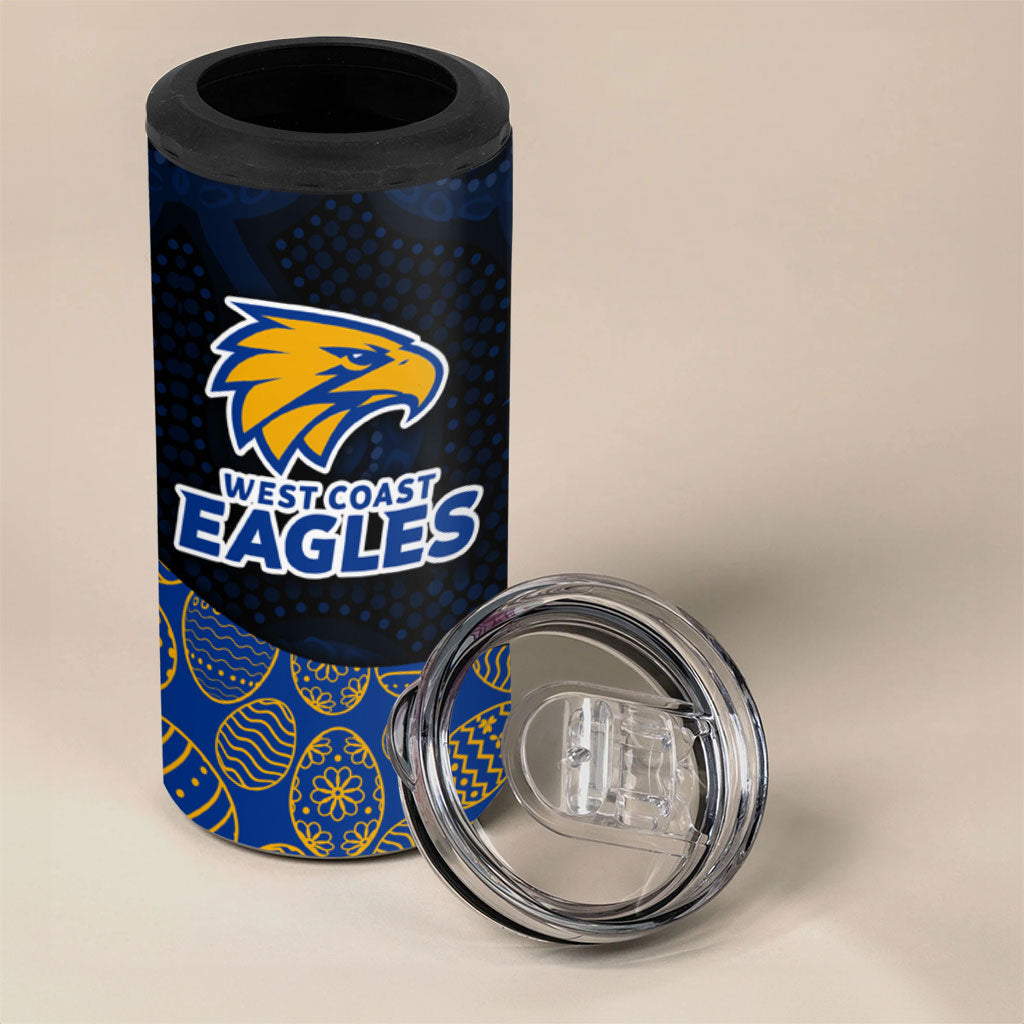 Personalized West Coast Eagles Football 4 in 1 Can Cooler Tumbler Easter Egg Pattern Blue Gold Tribal Dot Art Style