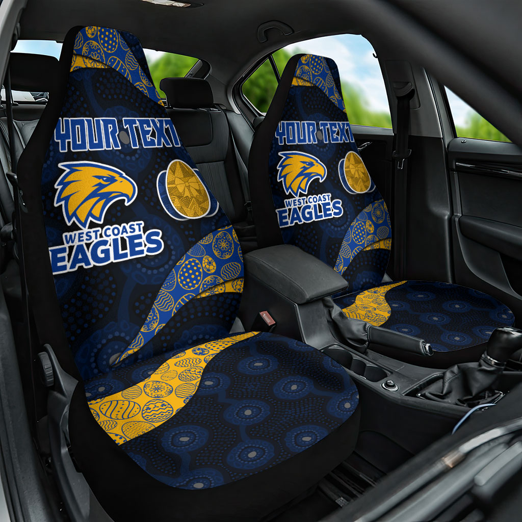 Personalized West Coast Eagles Football Car Seat Cover Easter Egg Pattern Blue Gold Tribal Dot Art Style