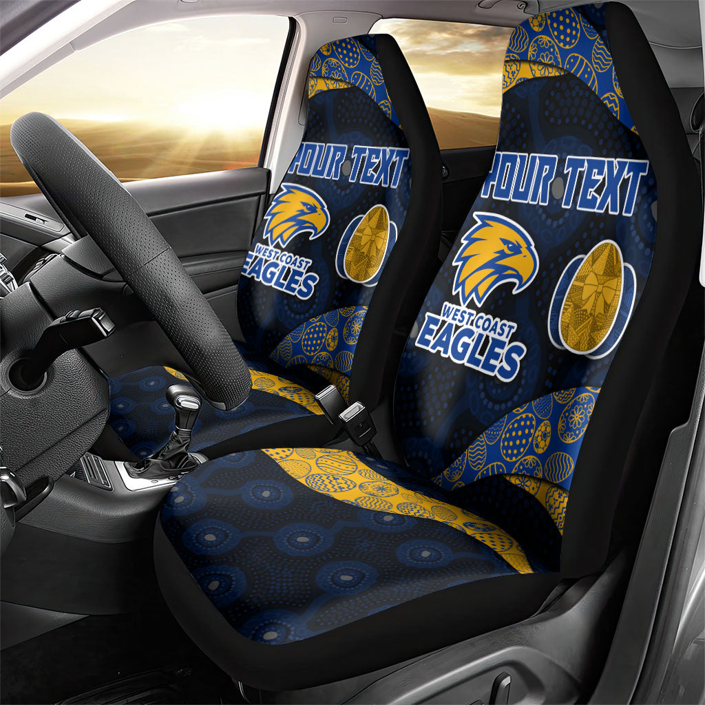 Personalized West Coast Eagles Football Car Seat Cover Easter Egg Pattern Blue Gold Tribal Dot Art Style