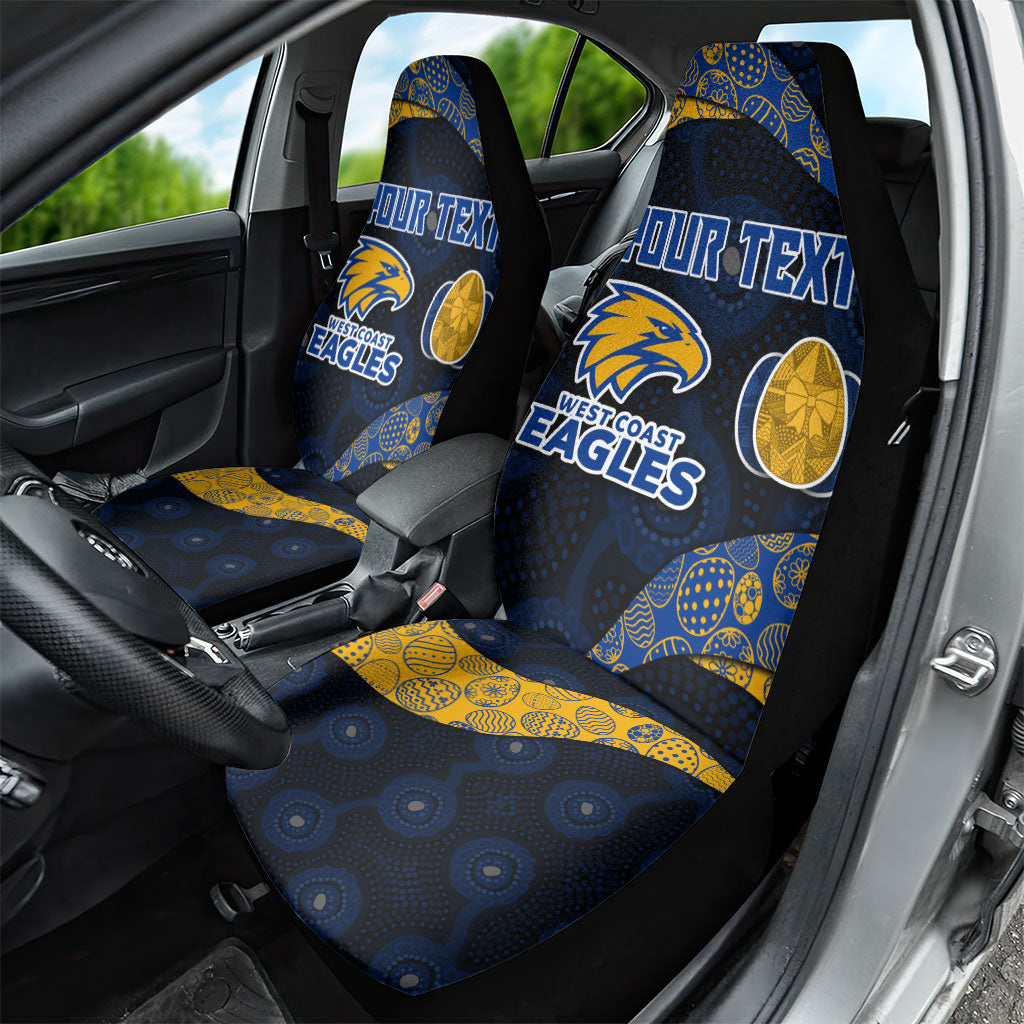 Personalized West Coast Eagles Football Car Seat Cover Easter Egg Pattern Blue Gold Tribal Dot Art Style