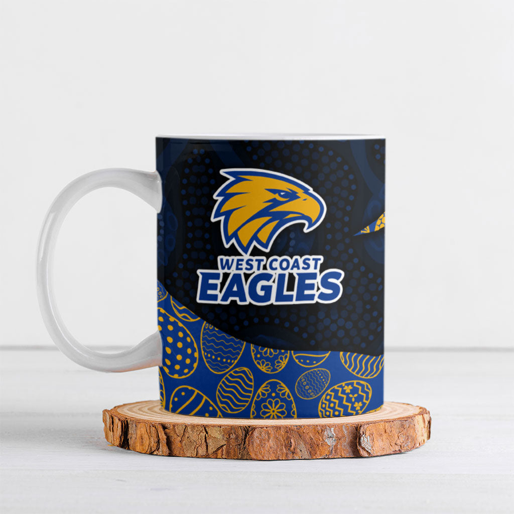 Personalized West Coast Eagles Football Ceramic Mug Easter Egg Pattern Blue Gold Tribal Dot Art Style