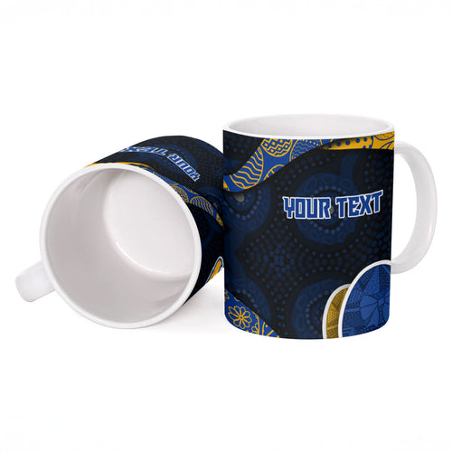 Personalized West Coast Eagles Football Ceramic Mug Easter Egg Pattern Blue Gold Tribal Dot Art Style