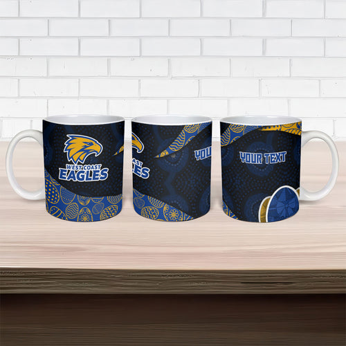 Personalized West Coast Eagles Football Ceramic Mug Easter Egg Pattern Blue Gold Tribal Dot Art Style