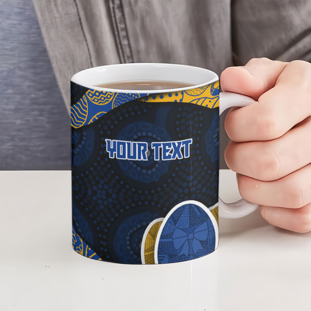 Personalized West Coast Eagles Football Ceramic Mug Easter Egg Pattern Blue Gold Tribal Dot Art Style