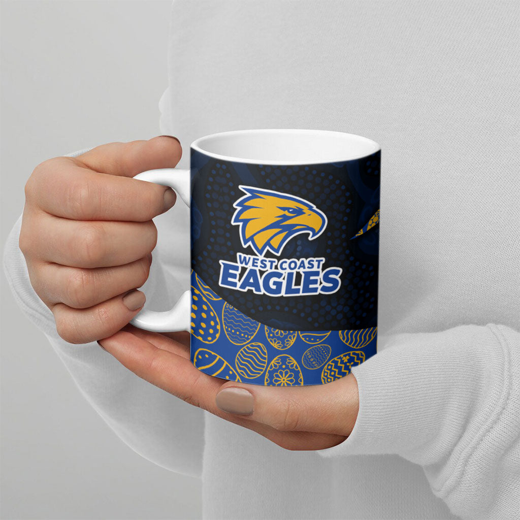 Personalized West Coast Eagles Football Ceramic Mug Easter Egg Pattern Blue Gold Tribal Dot Art Style