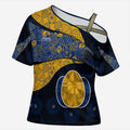 Personalized West Coast Eagles Football Cross Shoulder Shirt Easter Egg Pattern Blue Gold Tribal Dot Art Style