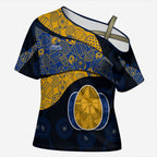 Personalized West Coast Eagles Football Cross Shoulder Shirt Easter Egg Pattern Blue Gold Tribal Dot Art Style