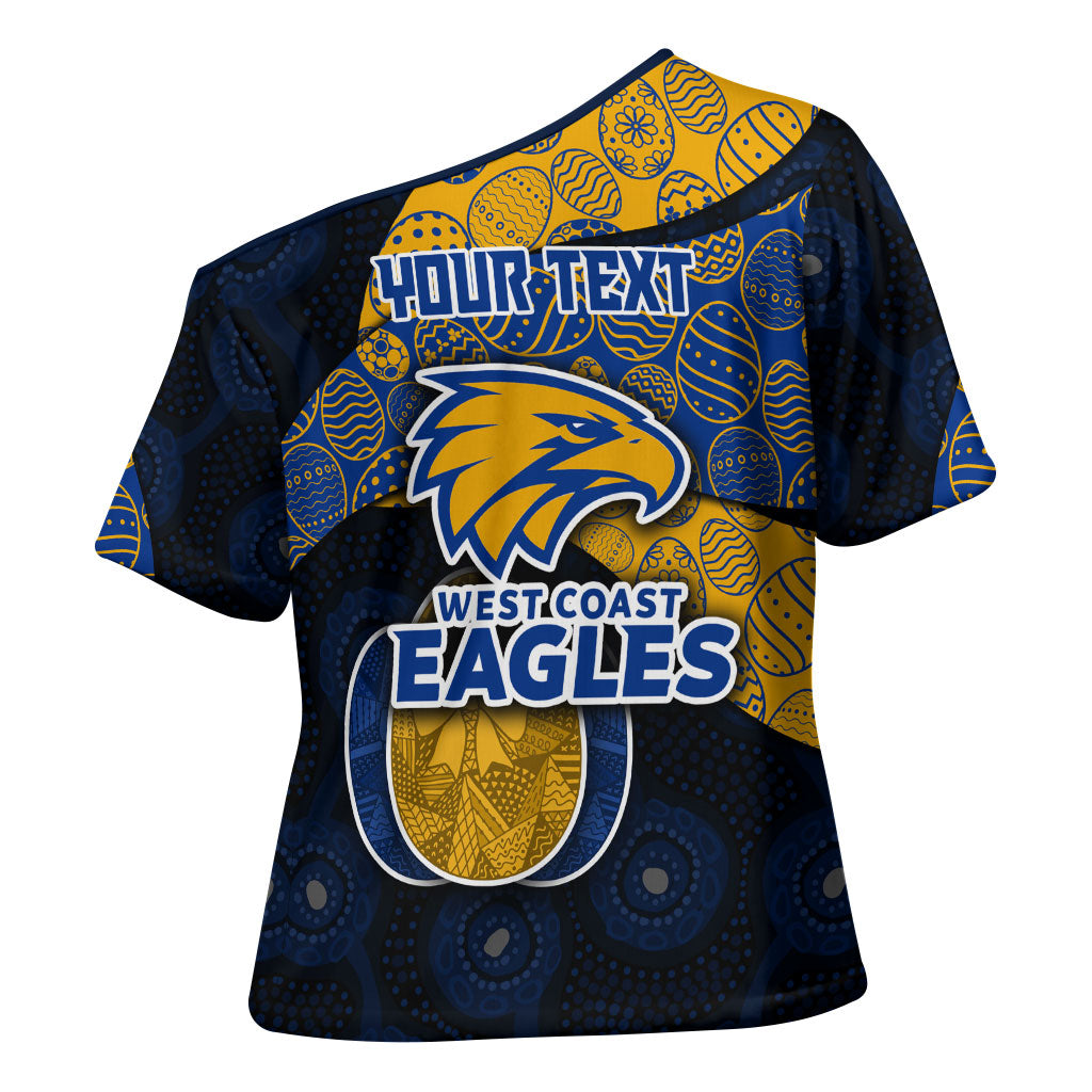 Personalized West Coast Eagles Football Cross Shoulder Shirt Easter Egg Pattern Blue Gold Tribal Dot Art Style