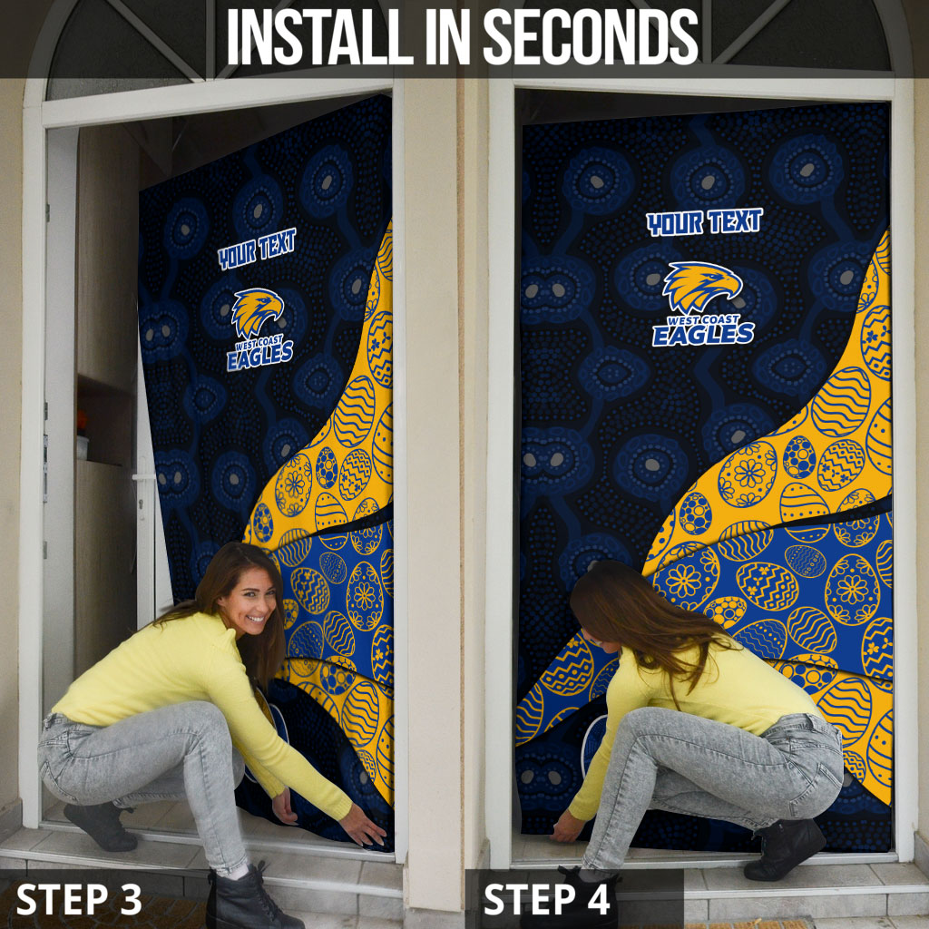 Personalized West Coast Eagles Football Door Cover Easter Egg Pattern Blue Gold Tribal Dot Art Style