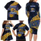 Personalized West Coast Eagles Football Family Matching Long Sleeve Bodycon Dress and Hawaiian Shirt Easter Egg Pattern Blue Gold Tribal Dot Art Style