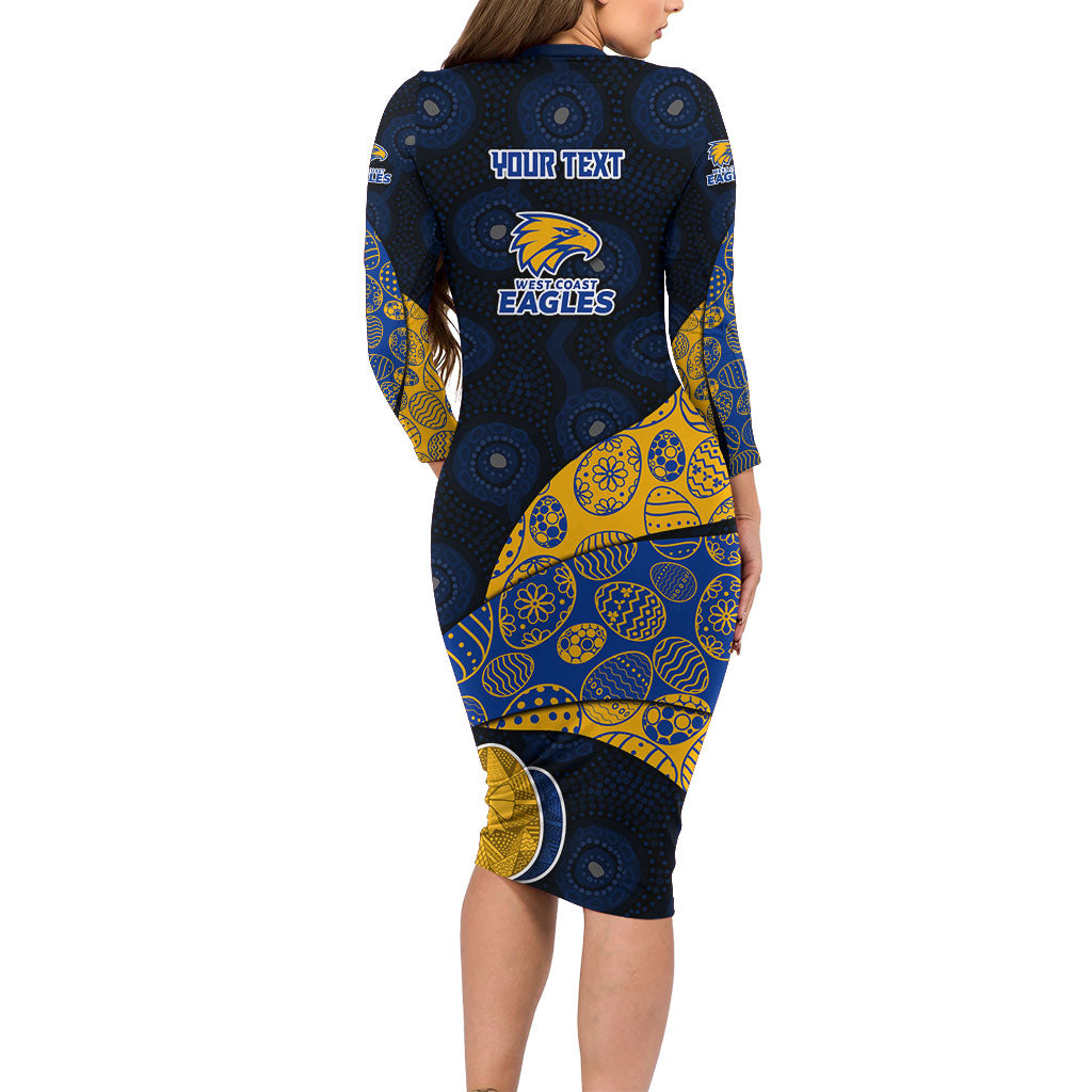 Personalized West Coast Eagles Football Family Matching Long Sleeve Bodycon Dress and Hawaiian Shirt Easter Egg Pattern Blue Gold Tribal Dot Art Style