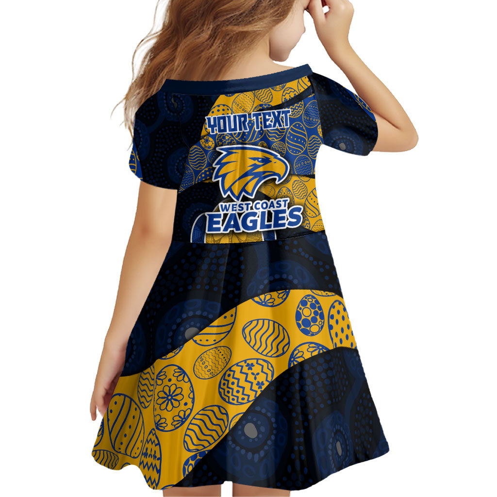 Personalized West Coast Eagles Football Family Matching Off The Shoulder Long Sleeve Dress and Hawaiian Shirt Easter Egg Pattern Blue Gold Tribal Dot Art Style