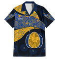 Personalized West Coast Eagles Football Family Matching Off The Shoulder Long Sleeve Dress and Hawaiian Shirt Easter Egg Pattern Blue Gold Tribal Dot Art Style