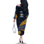 Personalized West Coast Eagles Football Family Matching Off The Shoulder Long Sleeve Dress and Hawaiian Shirt Easter Egg Pattern Blue Gold Tribal Dot Art Style