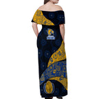 Personalized West Coast Eagles Football Family Matching Off Shoulder Maxi Dress and Hawaiian Shirt Easter Egg Pattern Blue Gold Tribal Dot Art Style