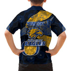 Personalized West Coast Eagles Football Family Matching Off Shoulder Short Dress and Hawaiian Shirt Easter Egg Pattern Blue Gold Tribal Dot Art Style