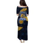 Personalized West Coast Eagles Football Family Matching Puletasi and Hawaiian Shirt Easter Egg Pattern Blue Gold Tribal Dot Art Style