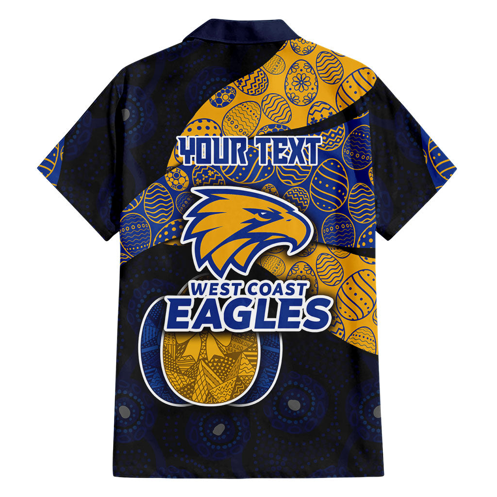 Personalized West Coast Eagles Football Family Matching Short Sleeve Bodycon Dress and Hawaiian Shirt Easter Egg Pattern Blue Gold Tribal Dot Art Style