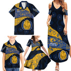 Personalized West Coast Eagles Football Family Matching Summer Maxi Dress and Hawaiian Shirt Easter Egg Pattern Blue Gold Tribal Dot Art Style
