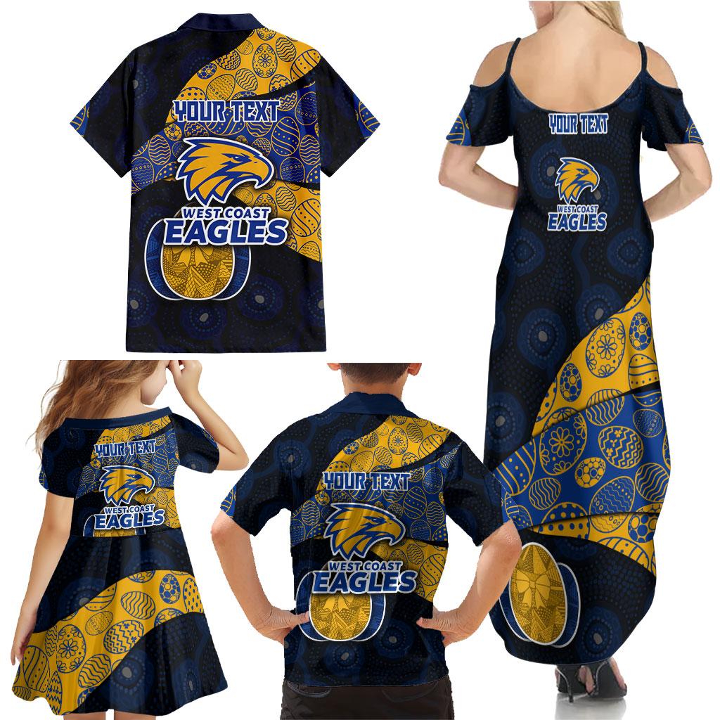 Personalized West Coast Eagles Football Family Matching Summer Maxi Dress and Hawaiian Shirt Easter Egg Pattern Blue Gold Tribal Dot Art Style