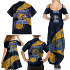Personalized West Coast Eagles Football Family Matching Summer Maxi Dress and Hawaiian Shirt Easter Egg Pattern Blue Gold Tribal Dot Art Style