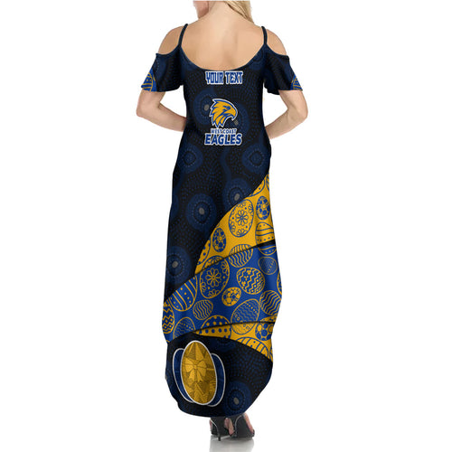 Personalized West Coast Eagles Football Family Matching Summer Maxi Dress and Hawaiian Shirt Easter Egg Pattern Blue Gold Tribal Dot Art Style