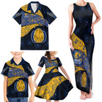 Personalized West Coast Eagles Football Family Matching Tank Maxi Dress and Hawaiian Shirt Easter Egg Pattern Blue Gold Tribal Dot Art Style
