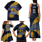 Personalized West Coast Eagles Football Family Matching Tank Maxi Dress and Hawaiian Shirt Easter Egg Pattern Blue Gold Tribal Dot Art Style