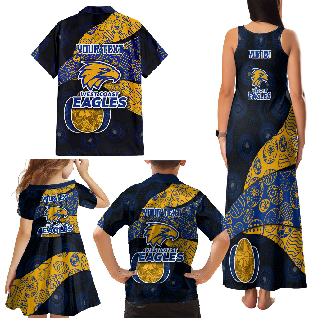 Personalized West Coast Eagles Football Family Matching Tank Maxi Dress and Hawaiian Shirt Easter Egg Pattern Blue Gold Tribal Dot Art Style