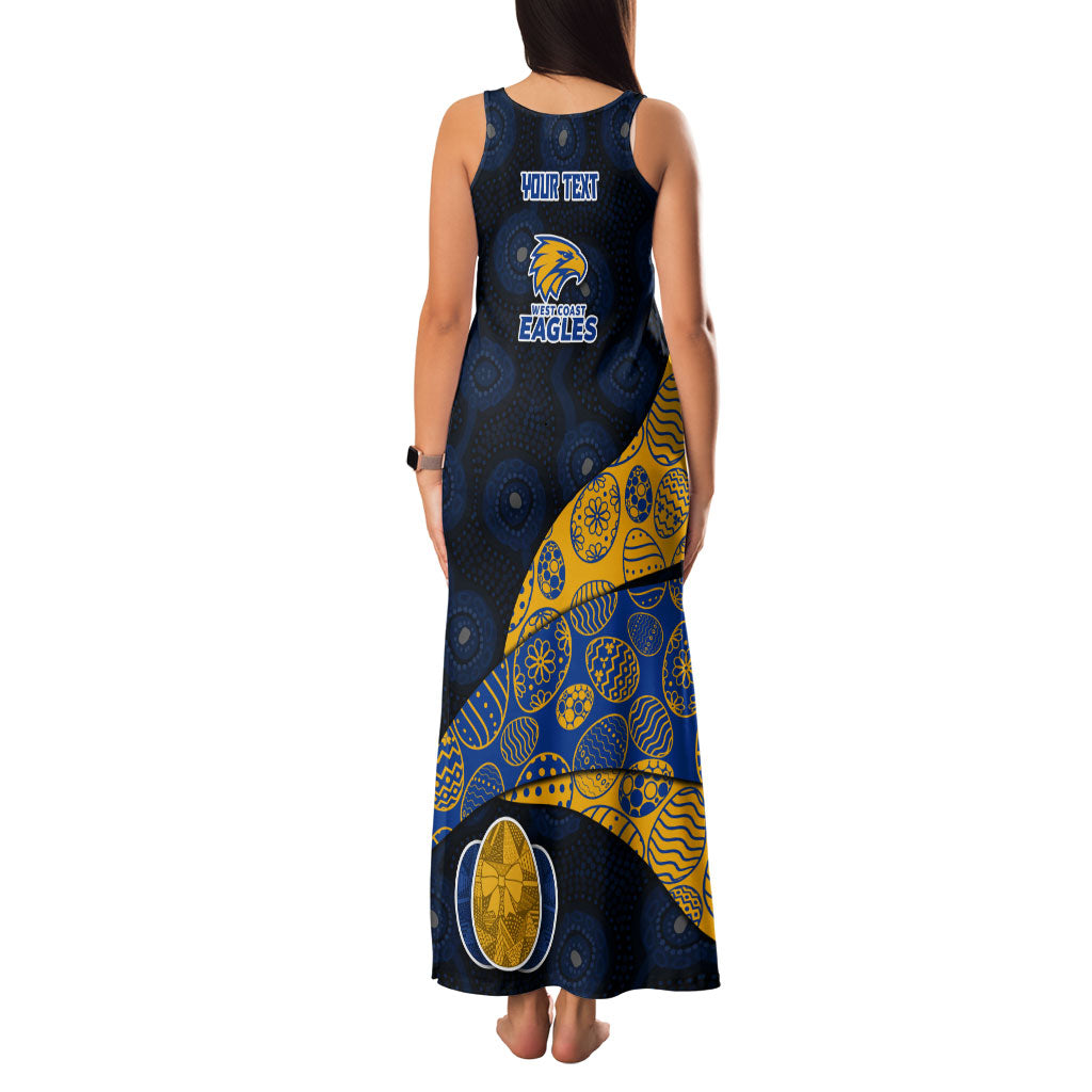 Personalized West Coast Eagles Football Family Matching Tank Maxi Dress and Hawaiian Shirt Easter Egg Pattern Blue Gold Tribal Dot Art Style