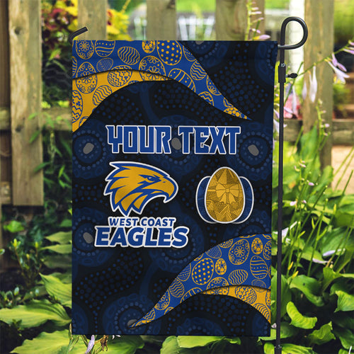 Personalized West Coast Eagles Football Garden Flag Easter Egg Pattern Blue Gold Tribal Dot Art Style