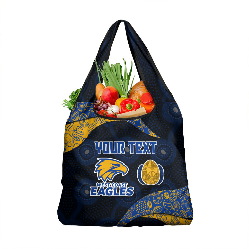 Personalized West Coast Eagles Football Grocery Bag Easter Egg Pattern Blue Gold Tribal Dot Art Style
