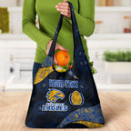 Personalized West Coast Eagles Football Grocery Bag Easter Egg Pattern Blue Gold Tribal Dot Art Style