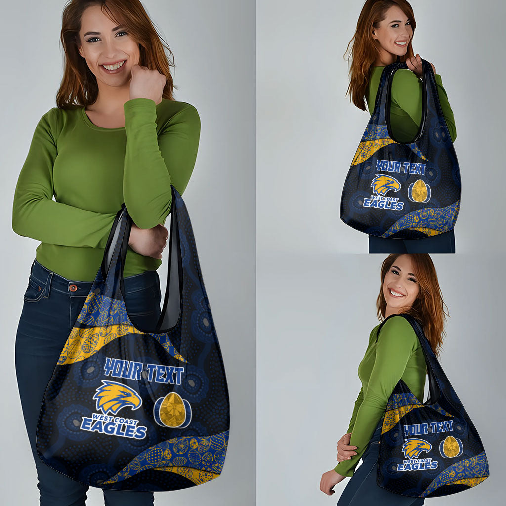Personalized West Coast Eagles Football Grocery Bag Easter Egg Pattern Blue Gold Tribal Dot Art Style