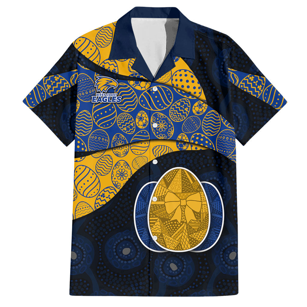 Personalized West Coast Eagles Football Hawaiian Shirt Easter Egg Pattern Blue Gold Tribal Dot Art Style