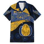 Personalized West Coast Eagles Football Hawaiian Shirt Easter Egg Pattern Blue Gold Tribal Dot Art Style