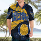 Personalized West Coast Eagles Football Hawaiian Shirt Easter Egg Pattern Blue Gold Tribal Dot Art Style