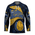 Personalized West Coast Eagles Football Hockey Jersey Easter Egg Pattern Blue Gold Tribal Dot Art Style