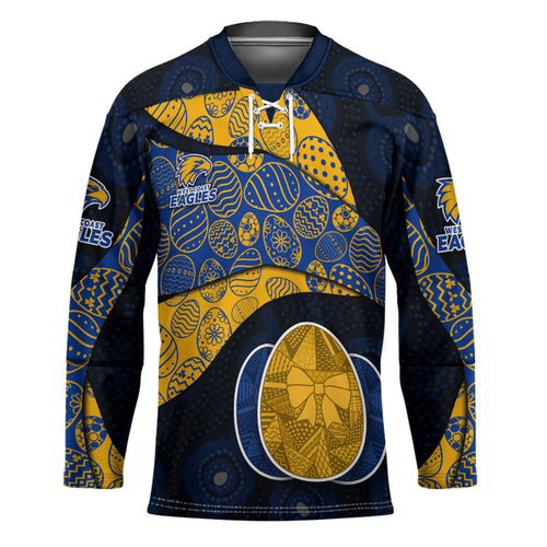 Personalized West Coast Eagles Football Hockey Jersey Easter Egg Pattern Blue Gold Tribal Dot Art Style