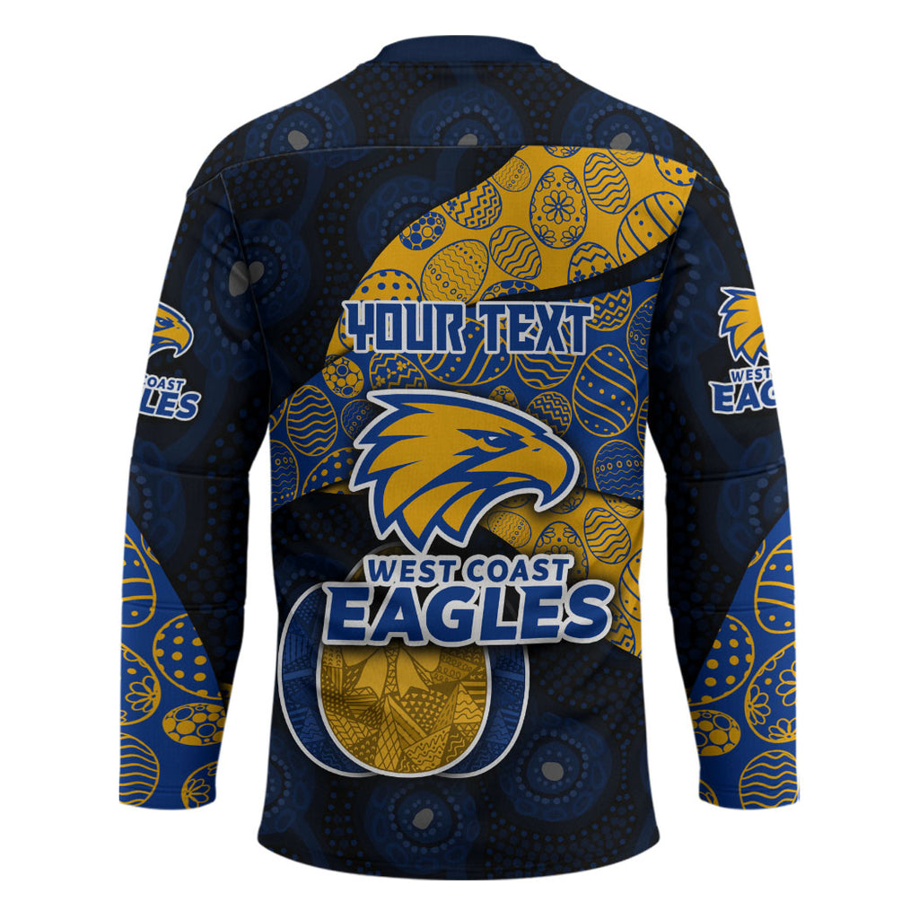 Personalized West Coast Eagles Football Hockey Jersey Easter Egg Pattern Blue Gold Tribal Dot Art Style