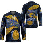 Personalized West Coast Eagles Football Hockey Jersey Easter Egg Pattern Blue Gold Tribal Dot Art Style