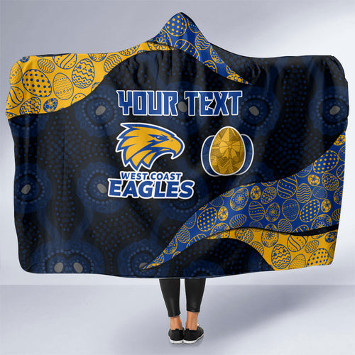 Personalized West Coast Eagles Football Hooded Blanket Easter Egg Pattern Blue Gold Tribal Dot Art Style