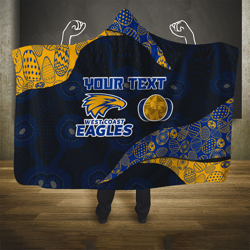 Personalized West Coast Eagles Football Hooded Blanket Easter Egg Pattern Blue Gold Tribal Dot Art Style