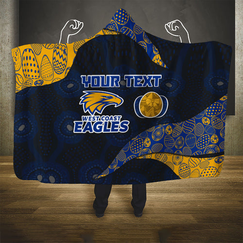 Personalized West Coast Eagles Football Hooded Blanket Easter Egg Pattern Blue Gold Tribal Dot Art Style