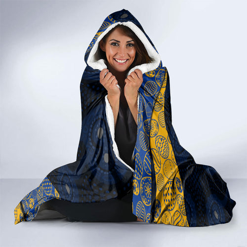 Personalized West Coast Eagles Football Hooded Blanket Easter Egg Pattern Blue Gold Tribal Dot Art Style