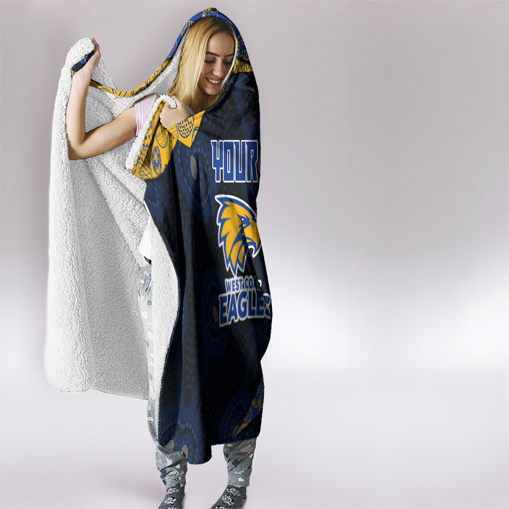 Personalized West Coast Eagles Football Hooded Blanket Easter Egg Pattern Blue Gold Tribal Dot Art Style